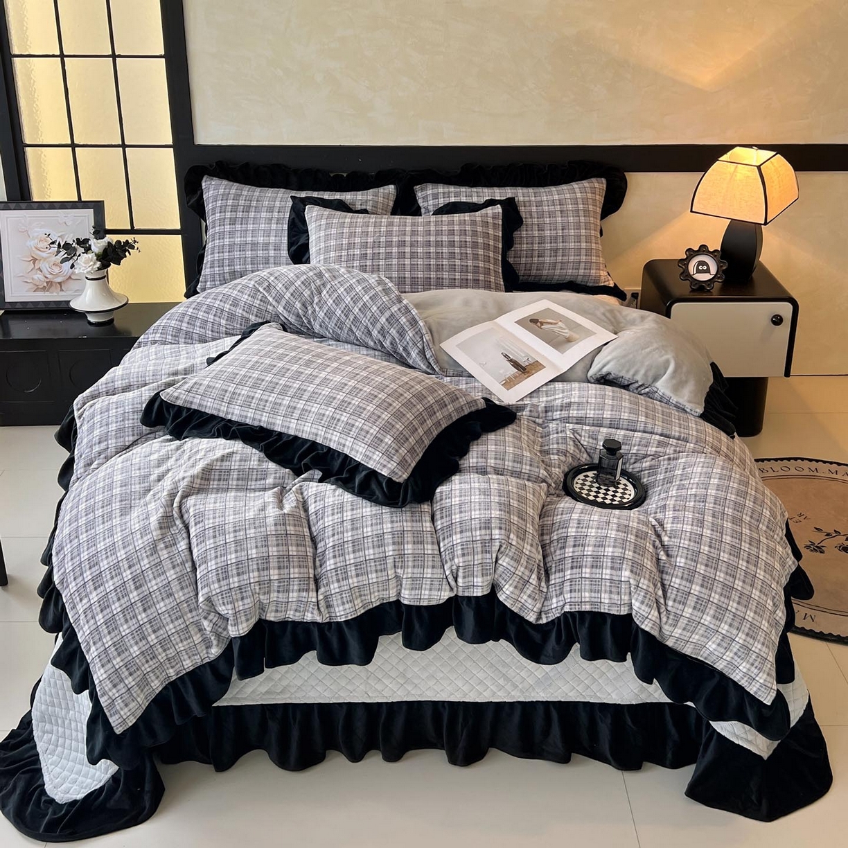 91家纺网 家纺一手货源 找家纺 （总）锦彩家居 2025新款高克重牛奶绒花边床盖款四件套-格律时尚