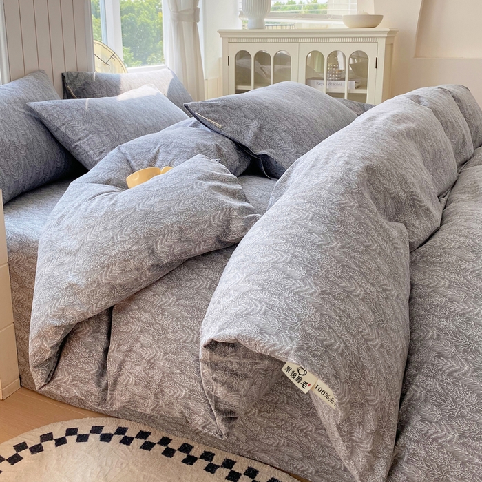 春皖家纺 2025新款原棉磨毛四件套-风格一 叶相思