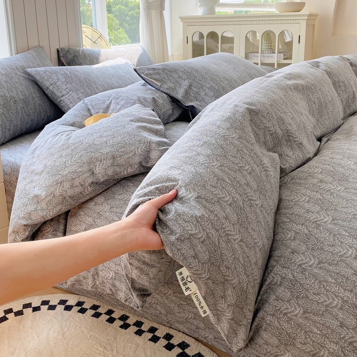 91家纺网 家纺一手货源 找家纺 春皖家纺 2025新款原棉磨毛四件套-风格一 叶相思