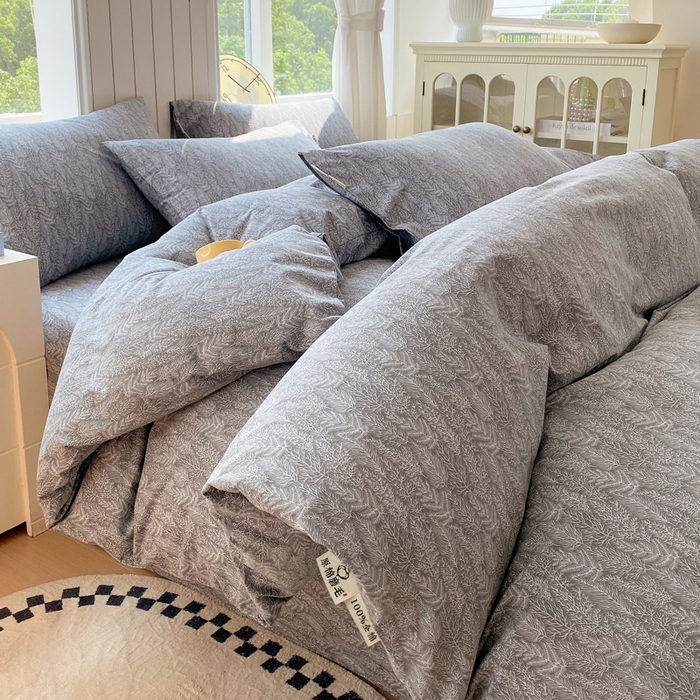 91家纺网 家纺一手货源 找家纺 春皖家纺 2025新款原棉磨毛四件套-风格一 叶相思