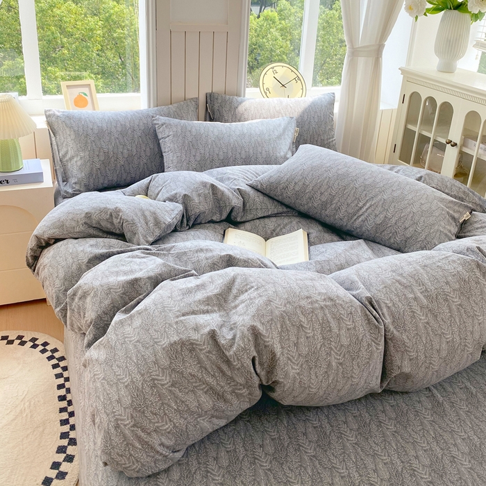 91家纺网 家纺一手货源 找家纺 春皖家纺 2025新款原棉磨毛四件套-风格一 叶相思