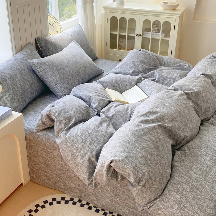 91家纺网 家纺一手货源 找家纺 春皖家纺 2025新款原棉磨毛四件套-风格一 叶相思