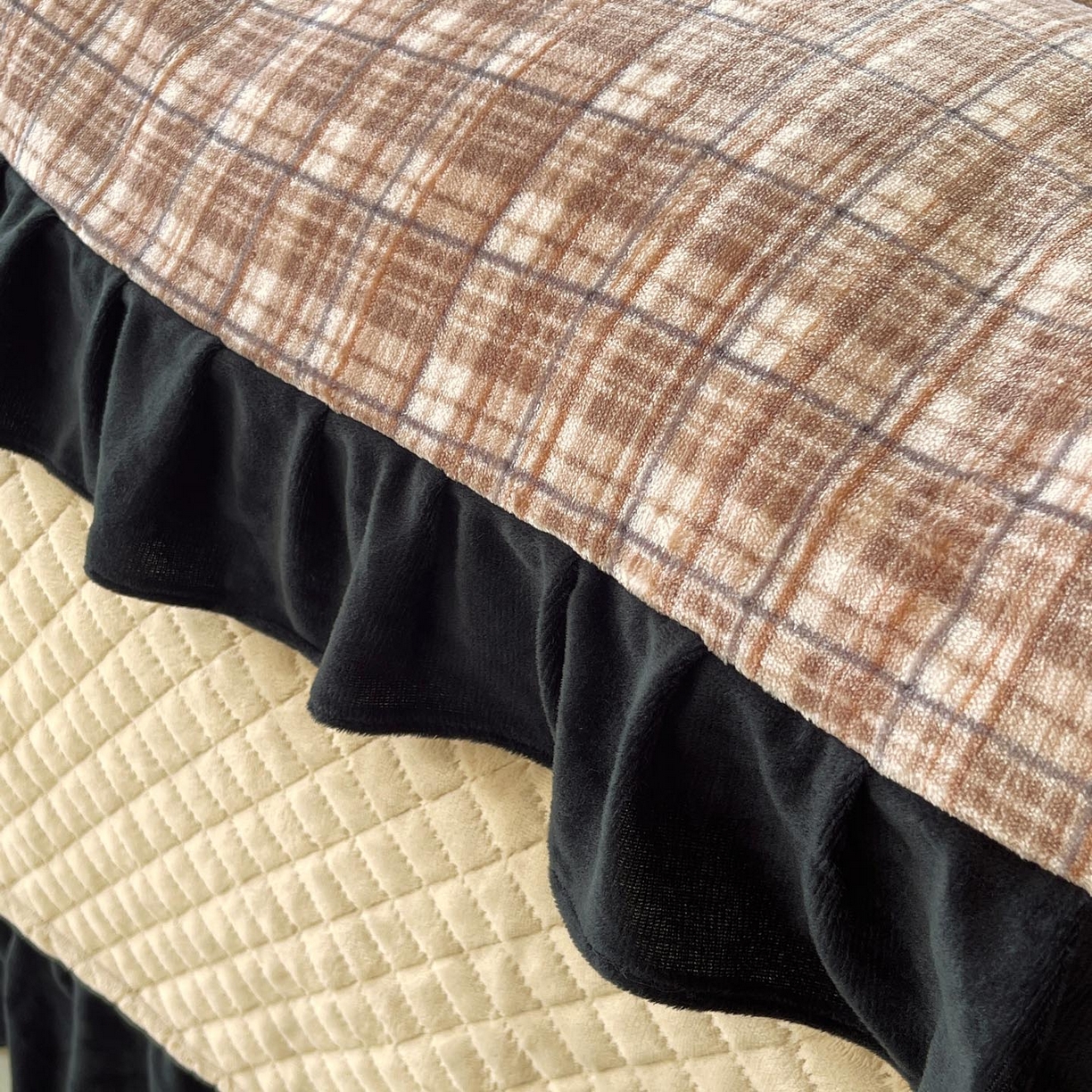 91家纺网 家纺一手货源 找家纺 锦彩家居 2025新款高克重牛奶绒花边床盖款四件套-格律时尚 格律时尚-咖