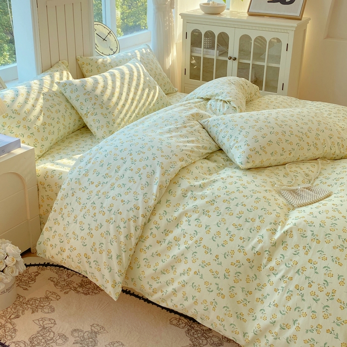 91家纺网 家纺一手货源 找家纺 春皖家纺 2025新款原棉磨毛四件套-风格一 知春意