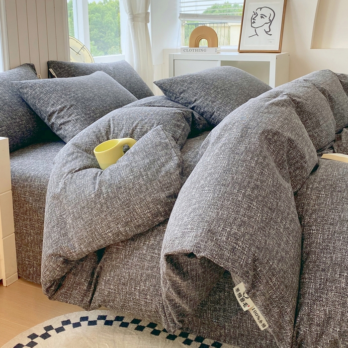 春皖家纺 2025新款原棉磨毛四件套-风格一 知性灰