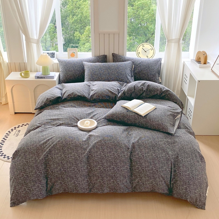 91家纺网 家纺一手货源 找家纺 春皖家纺 2025新款原棉磨毛四件套-风格一 知性灰