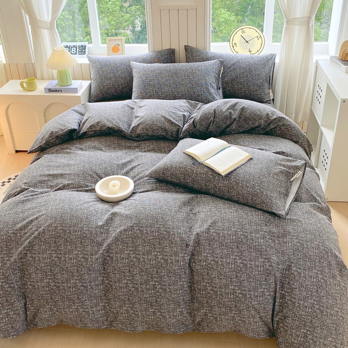 91家纺网 家纺一手货源 找家纺 春皖家纺 2025新款原棉磨毛四件套-风格一 知性灰