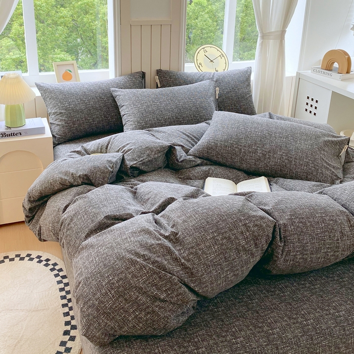 91家纺网 家纺一手货源 找家纺 春皖家纺 2025新款原棉磨毛四件套-风格一 知性灰