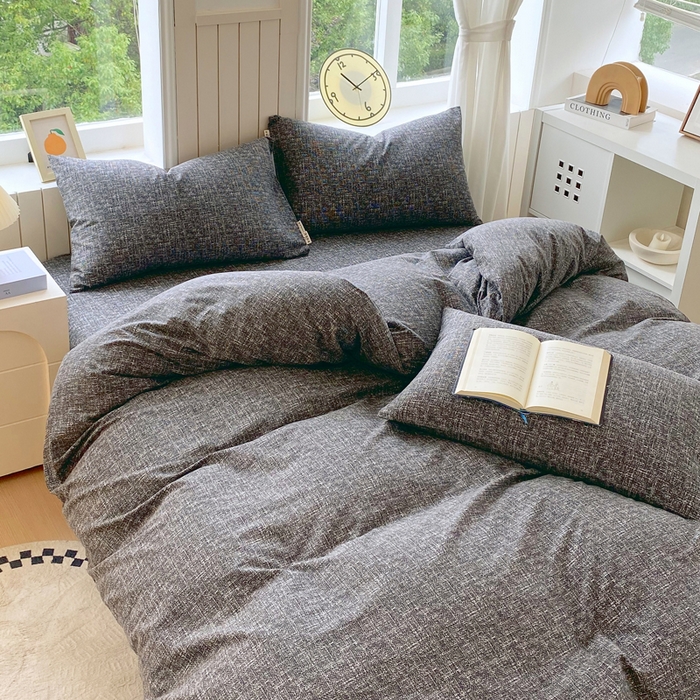 91家纺网 家纺一手货源 找家纺 春皖家纺 2025新款原棉磨毛四件套-风格一 知性灰