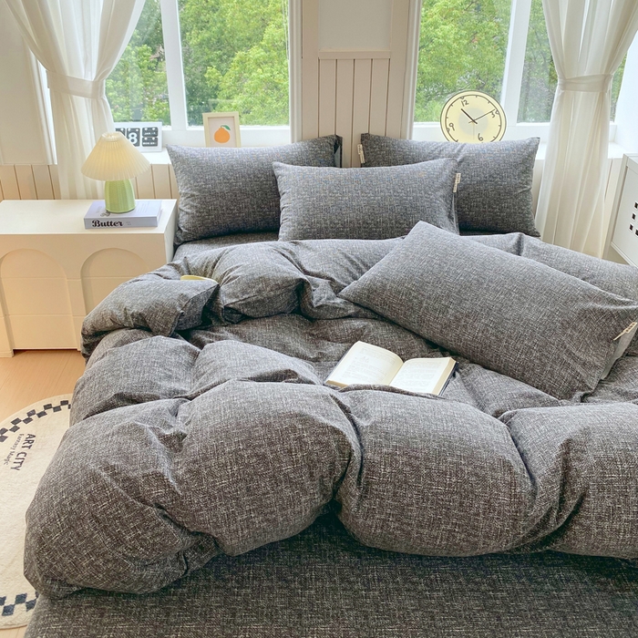 91家纺网 家纺一手货源 找家纺 春皖家纺 2025新款原棉磨毛四件套-风格一 知性灰