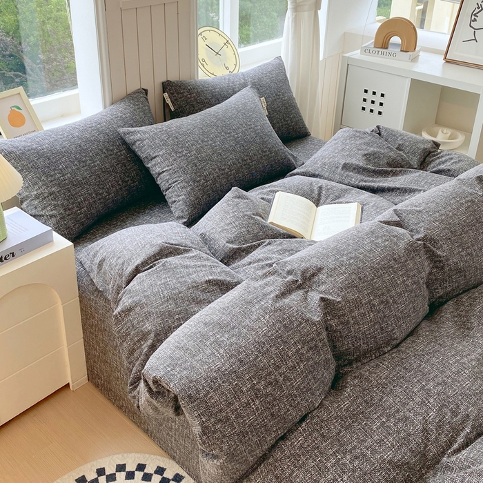 91家纺网 家纺一手货源 找家纺 春皖家纺 2025新款原棉磨毛四件套-风格一 知性灰