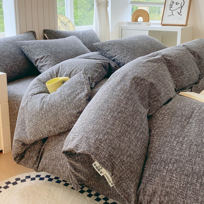 91家纺网 家纺一手货源 找家纺 春皖家纺 2025新款原棉磨毛四件套-风格一 知性灰