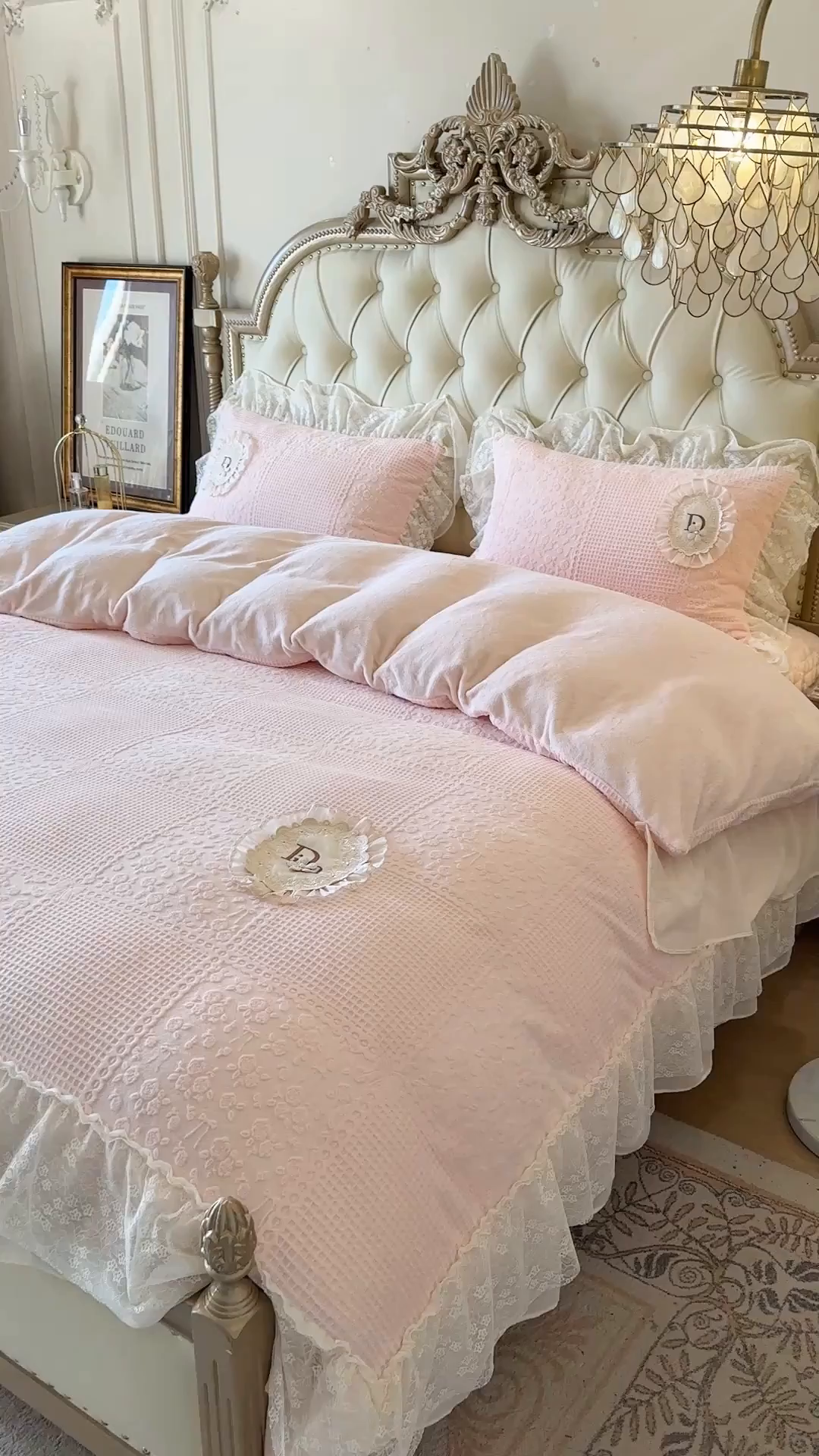 91家纺网 家纺一手货源 找家纺 （总）好儿喜家纺 2025新款雕花牛奶绒花边刺绣床盖款四件套-佩丽斯系列