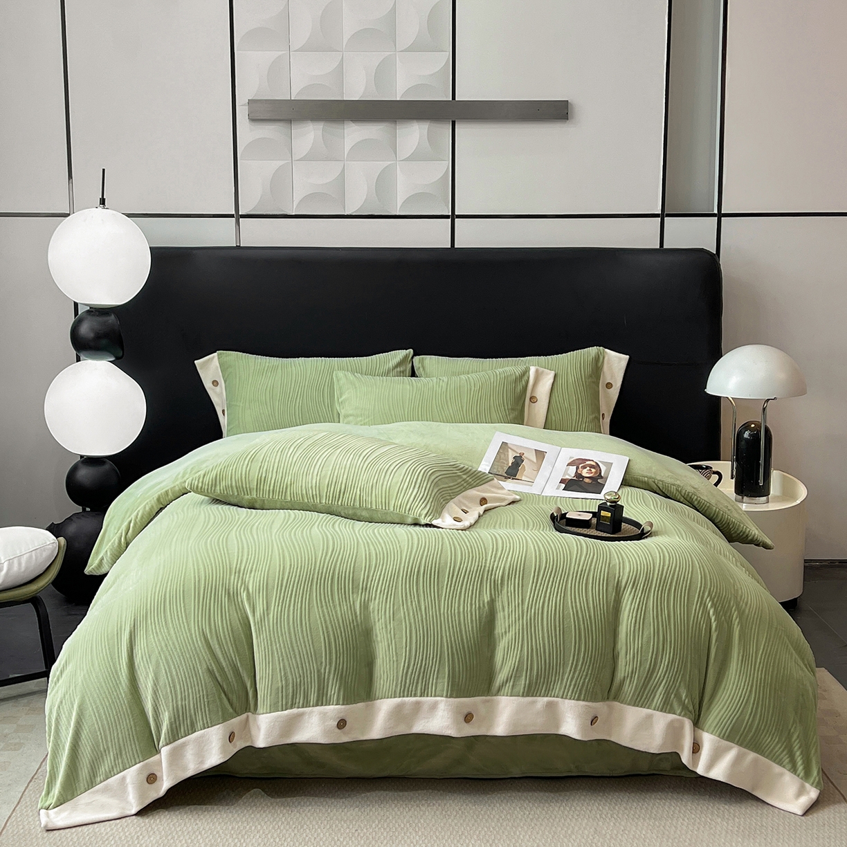 91家纺网 家纺一手货源 找家纺 （总）锦彩家居 2025新款亲肤舒适高克重牛奶绒纽扣款四件套-简爱