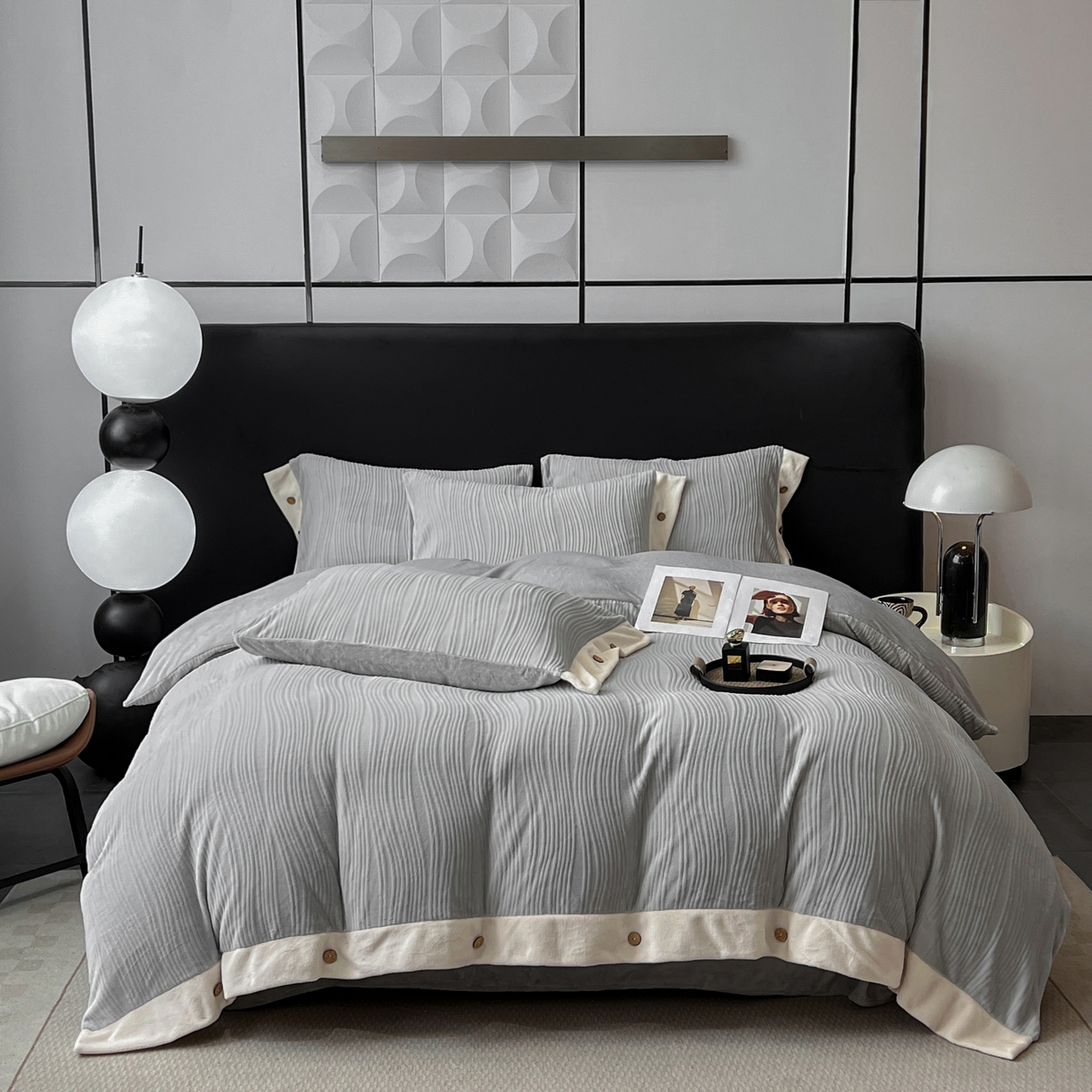 91家纺网 家纺一手货源 找家纺 （总）锦彩家居 2025新款亲肤舒适高克重牛奶绒纽扣款四件套-简爱