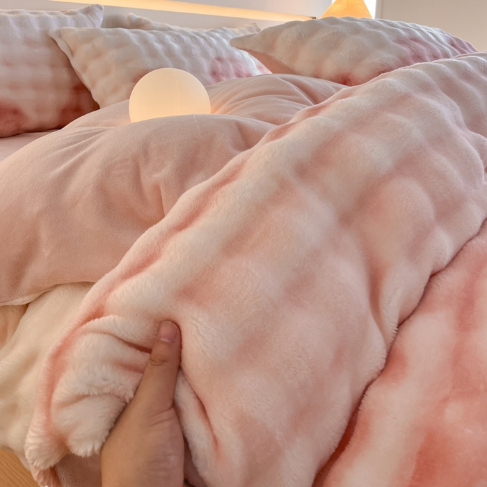 91家纺网 家纺一手货源 找家纺 （总）绘萱家居 2025新款仿兔绒牛奶绒四件套兔毛兔兔绒-渐变彩泡泡