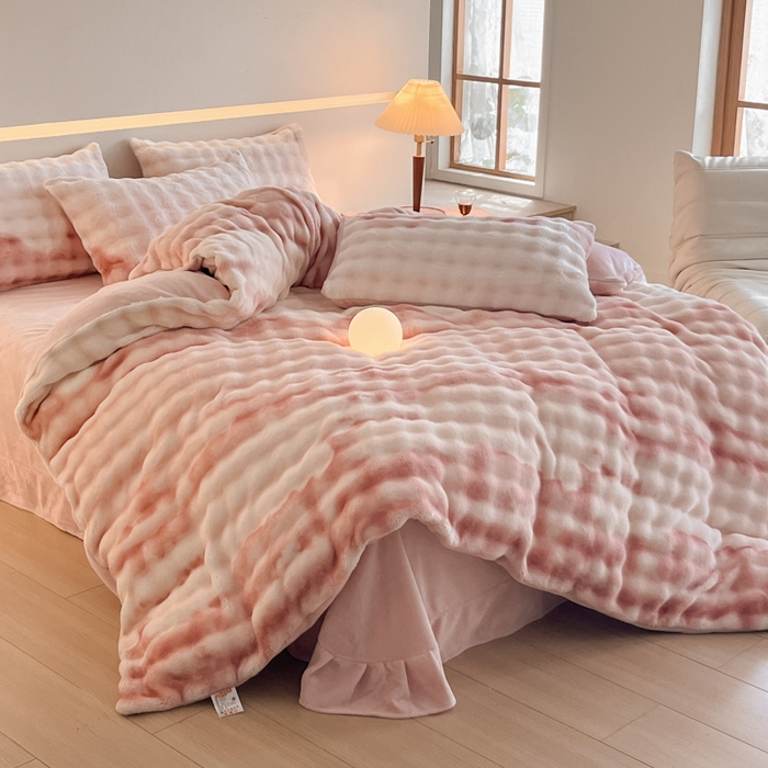 91家纺网 家纺一手货源 找家纺 （总）绘萱家居 2025新款仿兔绒牛奶绒四件套兔毛兔兔绒-渐变彩泡泡