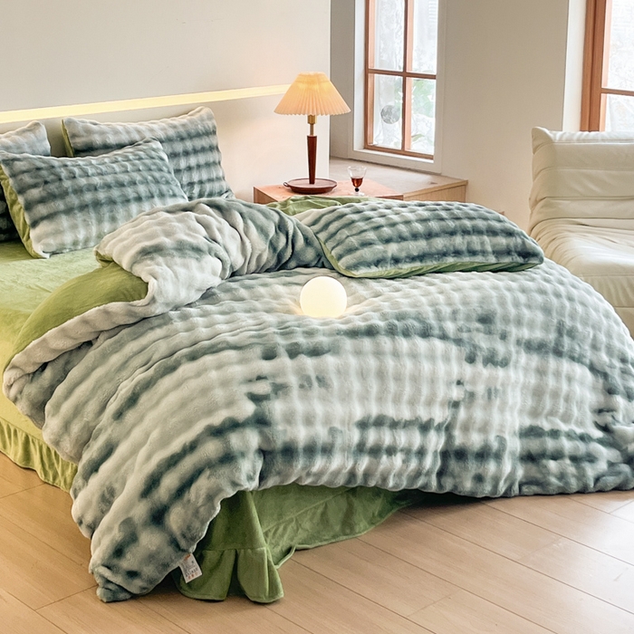 91家纺网 家纺一手货源 找家纺 绘萱家居 2025新款仿兔绒牛奶绒四件套兔毛兔兔绒-渐变彩泡泡 渐变彩泡泡-绿