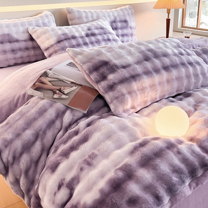 91家纺网 家纺一手货源 找家纺 绘萱家居 2025新款仿兔绒牛奶绒四件套兔毛兔兔绒-渐变彩泡泡 渐变彩泡泡-紫