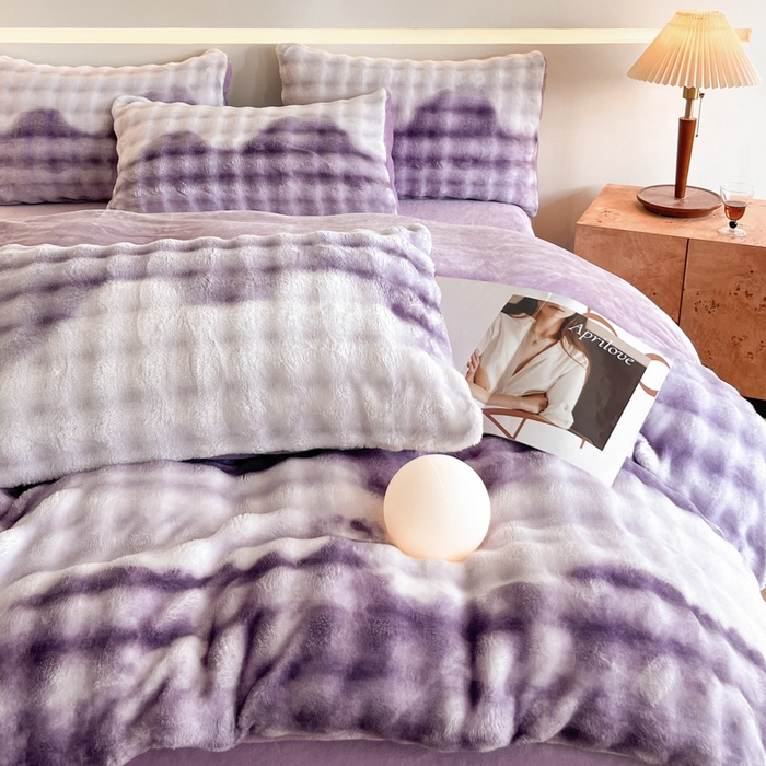 91家纺网 家纺一手货源 找家纺 绘萱家居 2025新款仿兔绒牛奶绒四件套兔毛兔兔绒-渐变彩泡泡 渐变彩泡泡-紫