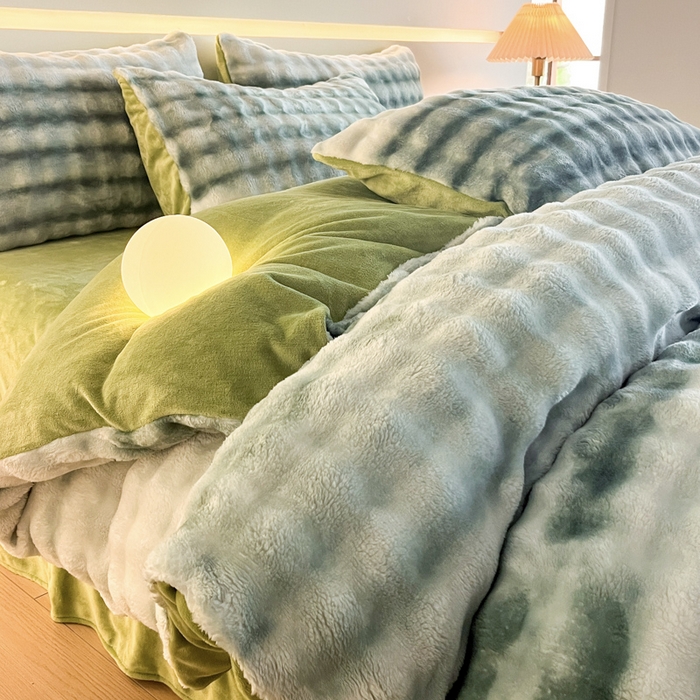 91家纺网 家纺一手货源 找家纺 绘萱家居 2025新款仿兔绒牛奶绒四件套兔毛兔兔绒-渐变彩泡泡 渐变彩泡泡-绿