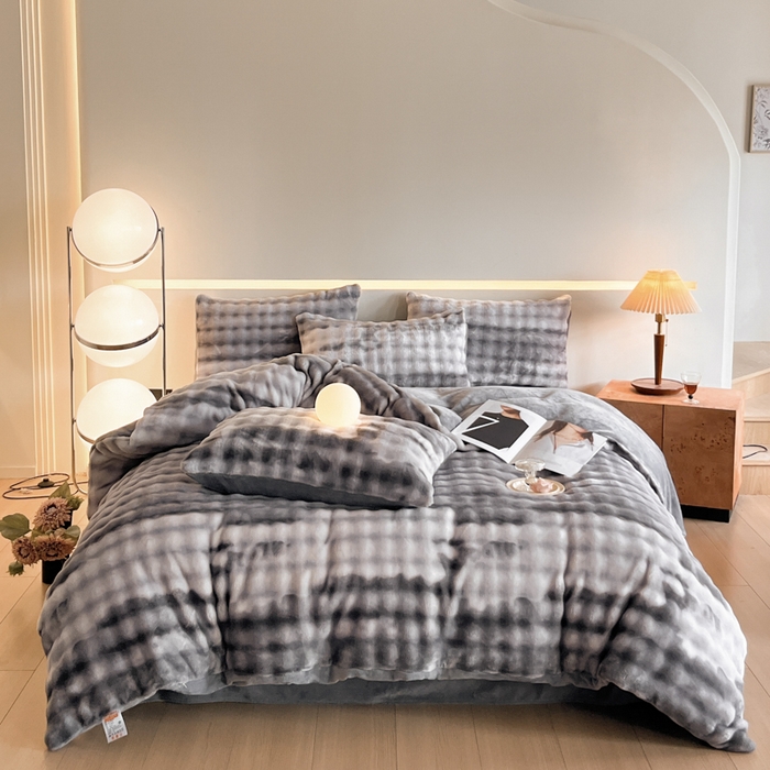 91家纺网 家纺一手货源 找家纺 绘萱家居 2025新款仿兔绒牛奶绒四件套兔毛兔兔绒-渐变彩泡泡 渐变彩泡泡-灰