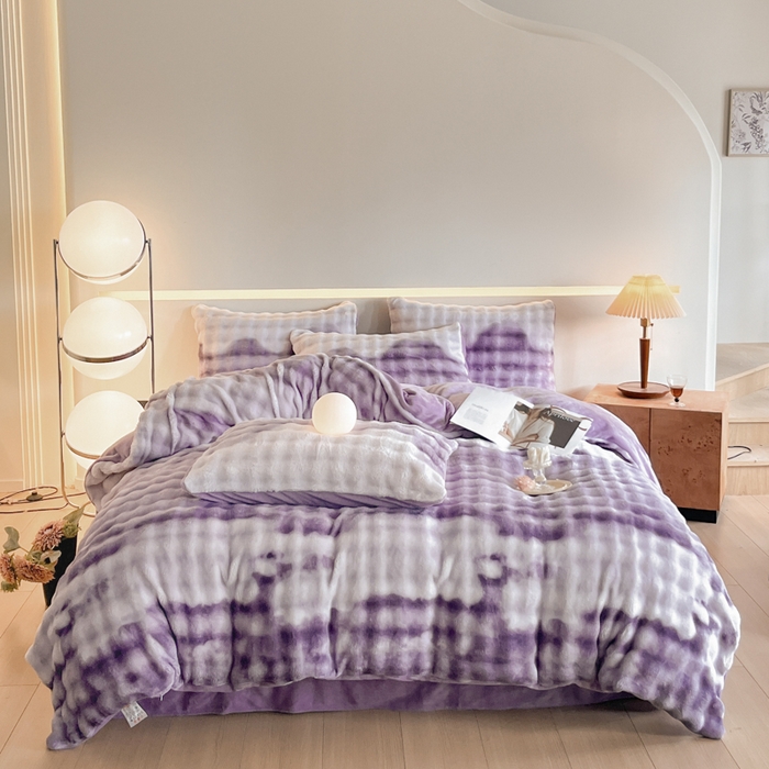 91家纺网 家纺一手货源 找家纺 绘萱家居 2025新款仿兔绒牛奶绒四件套兔毛兔兔绒-渐变彩泡泡 渐变彩泡泡-紫