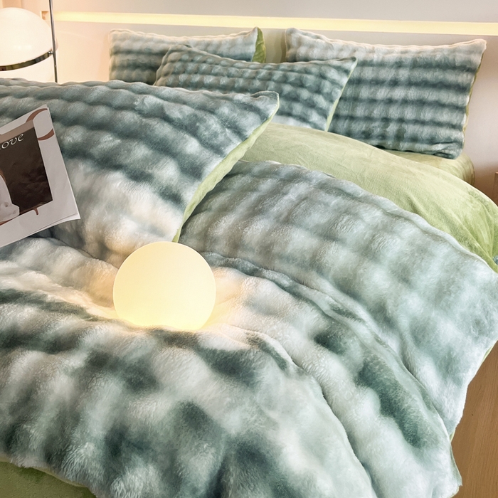 91家纺网 家纺一手货源 找家纺 绘萱家居 2025新款仿兔绒牛奶绒四件套兔毛兔兔绒-渐变彩泡泡 渐变彩泡泡-绿