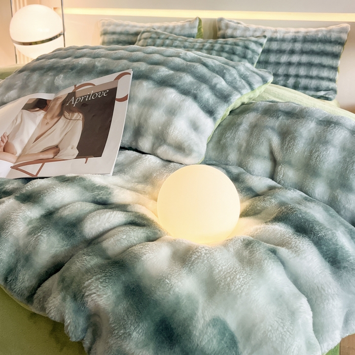 91家纺网 家纺一手货源 找家纺 绘萱家居 2025新款仿兔绒牛奶绒四件套兔毛兔兔绒-渐变彩泡泡 渐变彩泡泡-绿