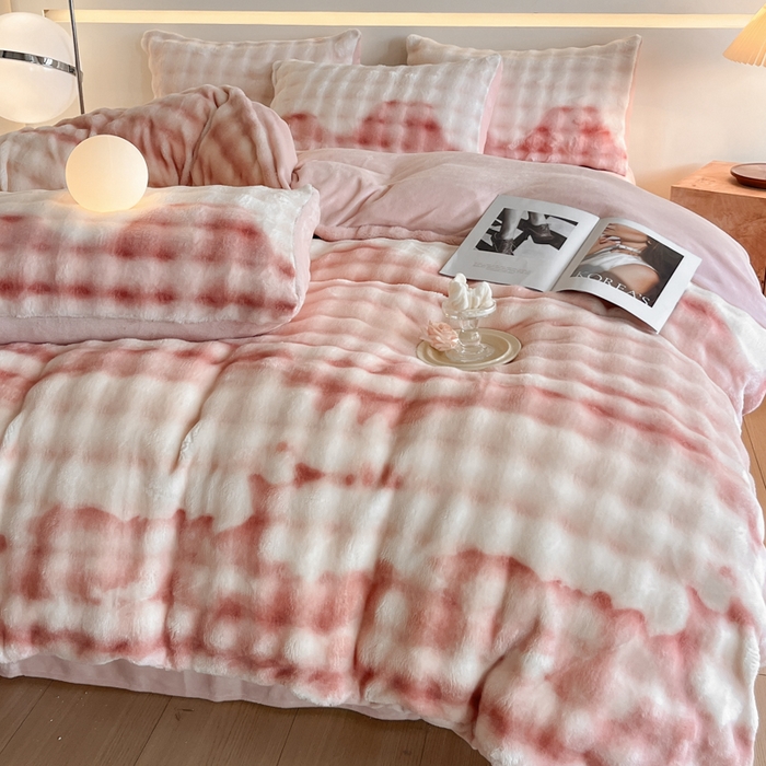 91家纺网 家纺一手货源 找家纺 绘萱家居 2025新款仿兔绒牛奶绒四件套兔毛兔兔绒-渐变彩泡泡 渐变彩泡泡-粉