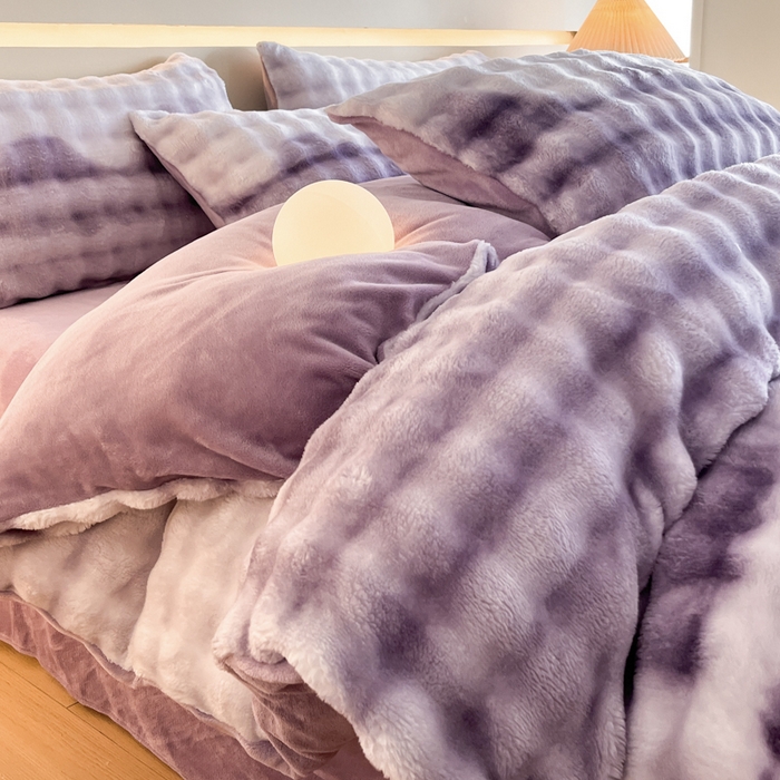 91家纺网 家纺一手货源 找家纺 绘萱家居 2025新款仿兔绒牛奶绒四件套兔毛兔兔绒-渐变彩泡泡 渐变彩泡泡-紫