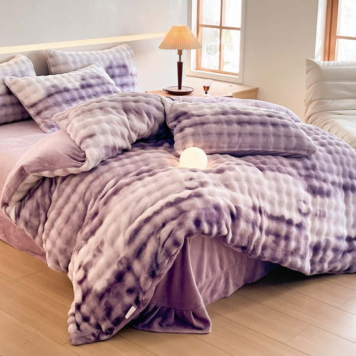 91家纺网 家纺一手货源 找家纺 （总）绘萱家居 2025新款仿兔绒牛奶绒四件套兔毛兔兔绒-渐变彩泡泡