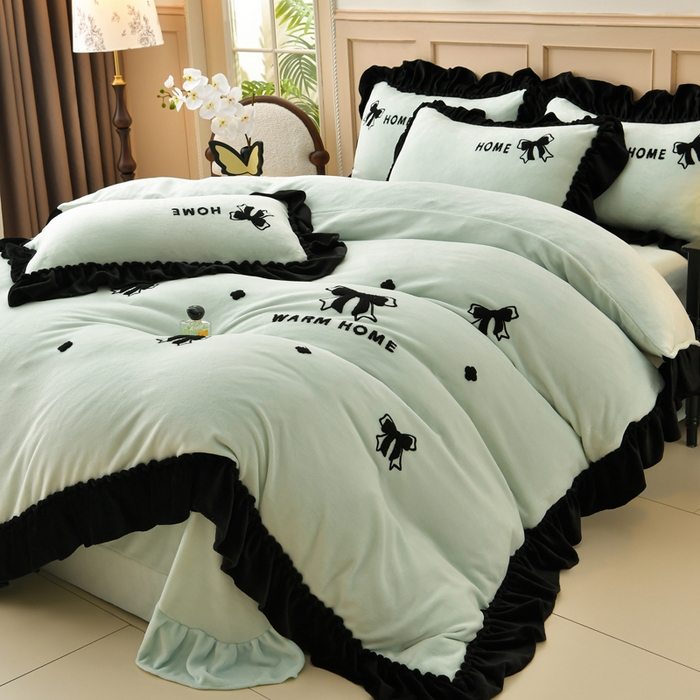 91家纺网 家纺一手货源 找家纺 （总）梦之星 2025新款9斤毛巾绣韩式花边牛奶绒四件套