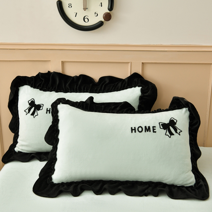 91家纺网 家纺一手货源 找家纺 梦之星 2025新款9斤毛巾绣韩式花边牛奶绒四件套 蝴蝶结-淡绿