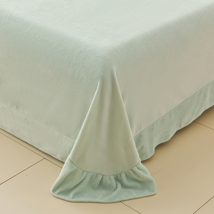 91家纺网 家纺一手货源 找家纺 梦之星 2025新款9斤毛巾绣韩式花边牛奶绒四件套 蝴蝶结-淡绿