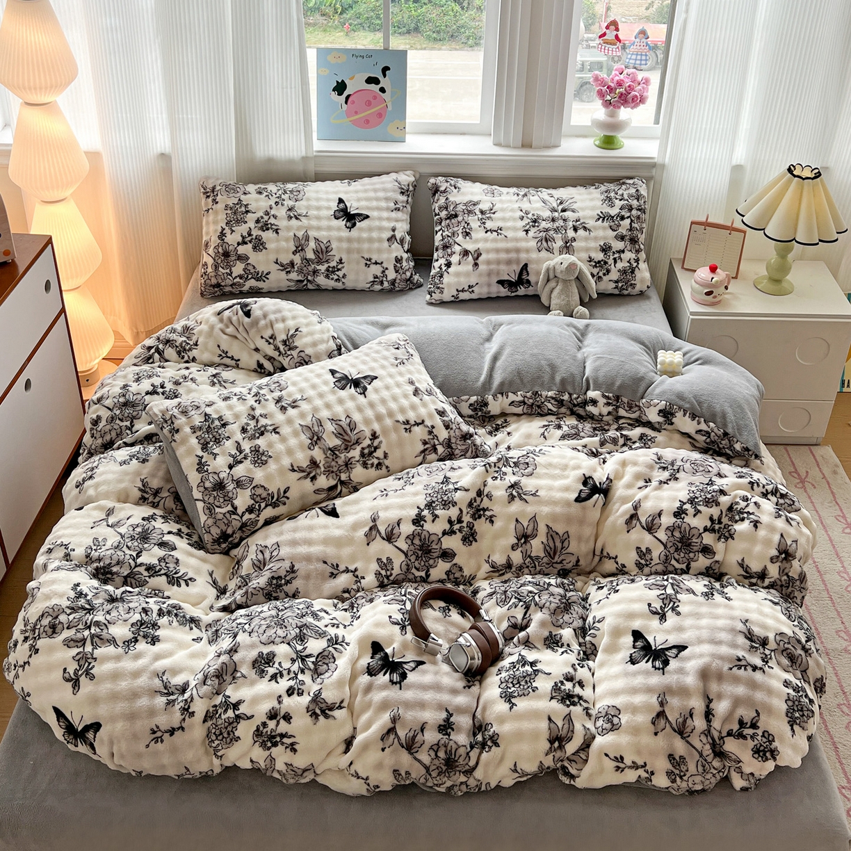 91家纺网 家纺一手货源 找家纺 仟网汇 2025新款泡泡绒牛奶绒四件套 奥黛丽