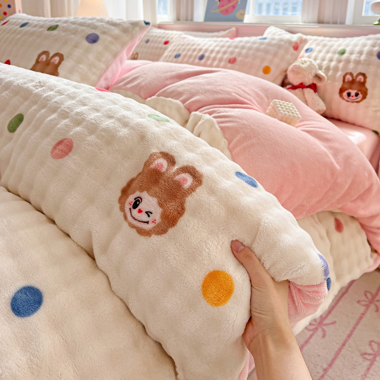 91家纺网 家纺一手货源 找家纺 仟网汇 2025新款泡泡绒牛奶绒四件套 布布