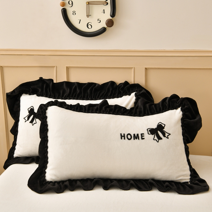 91家纺网 家纺一手货源 找家纺 梦之星 2025新款9斤毛巾绣韩式花边牛奶绒四件套 蝴蝶结-米白