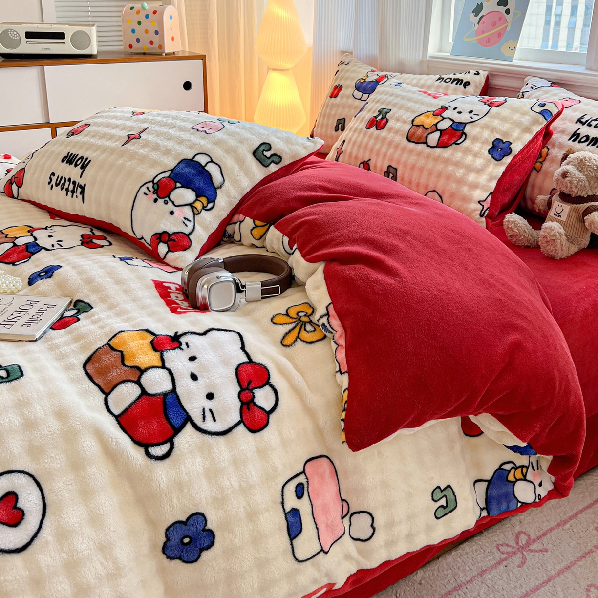 91家纺网 家纺一手货源 找家纺 仟网汇 2025新款泡泡绒牛奶绒四件套 杰瑞猫咪