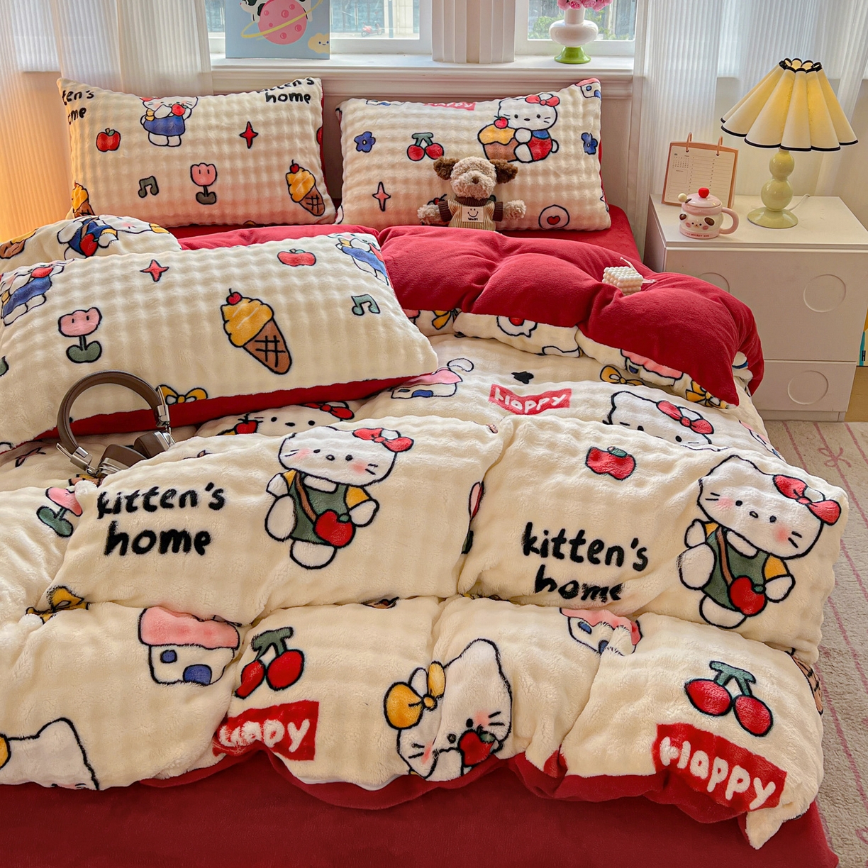 91家纺网 家纺一手货源 找家纺 仟网汇 2025新款泡泡绒牛奶绒四件套 杰瑞猫咪