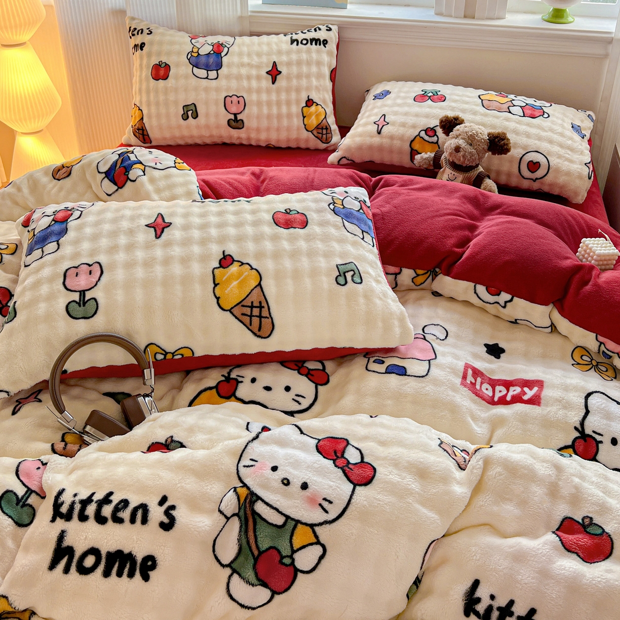 91家纺网 家纺一手货源 找家纺 仟网汇 2025新款泡泡绒牛奶绒四件套 杰瑞猫咪