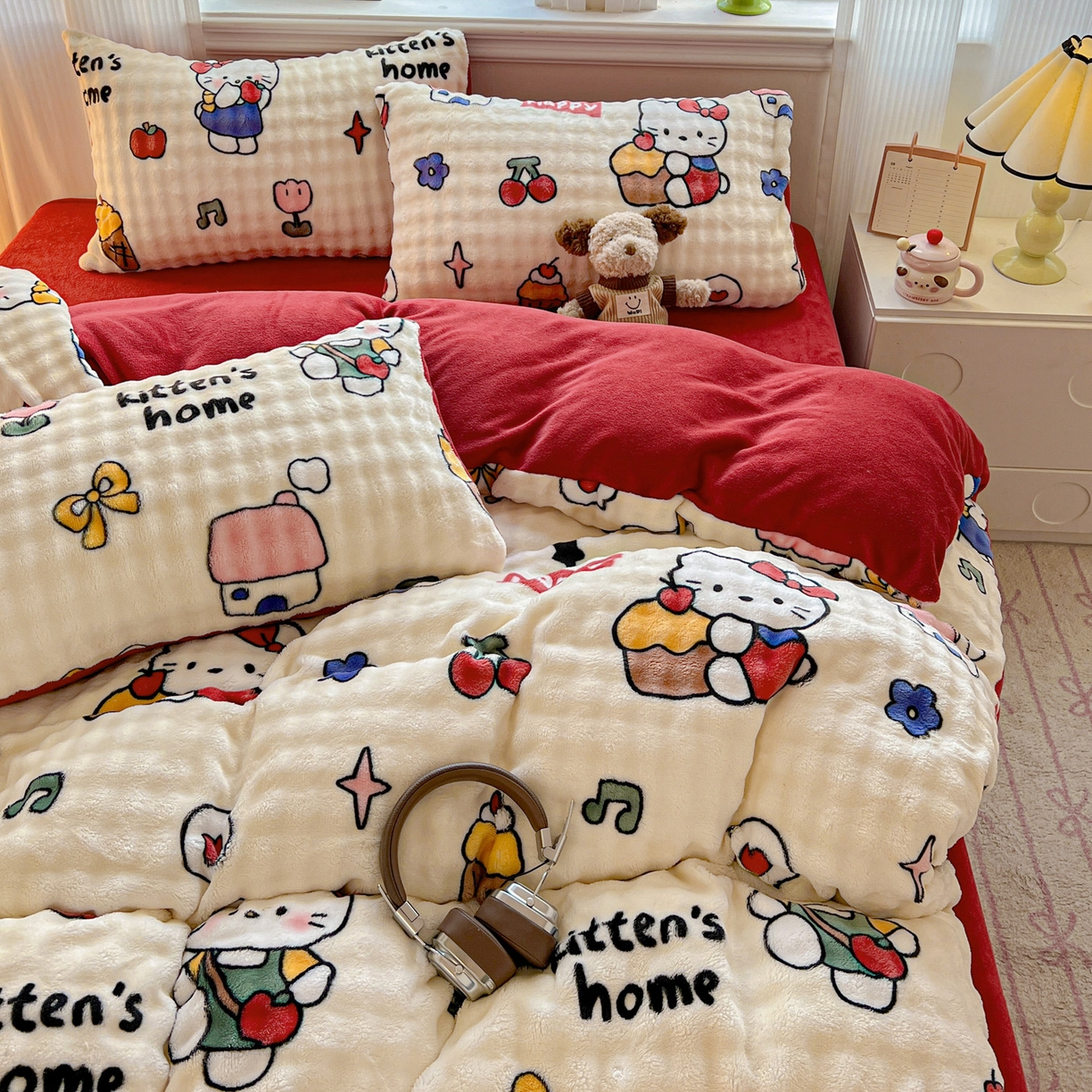 91家纺网 家纺一手货源 找家纺 仟网汇 2025新款泡泡绒牛奶绒四件套 杰瑞猫咪