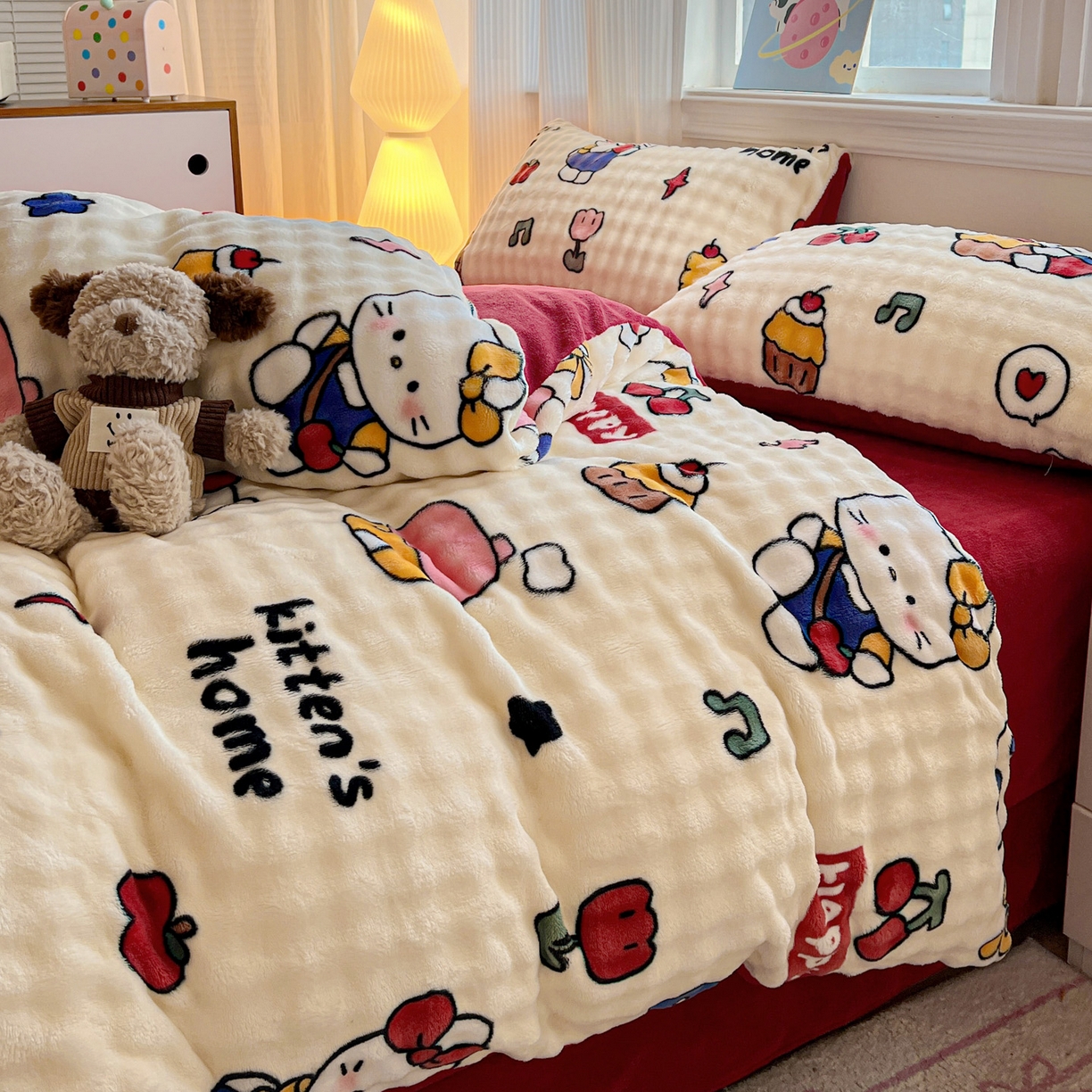 91家纺网 家纺一手货源 找家纺 仟网汇 2025新款泡泡绒牛奶绒四件套 杰瑞猫咪