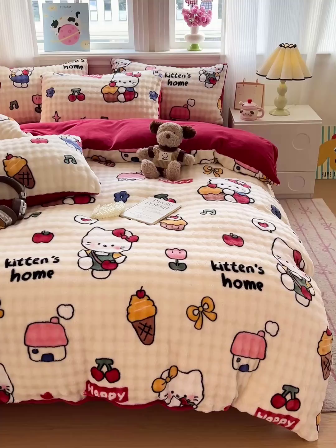 91家纺网 家纺一手货源 找家纺 仟网汇 2025新款泡泡绒牛奶绒四件套 杰瑞猫咪