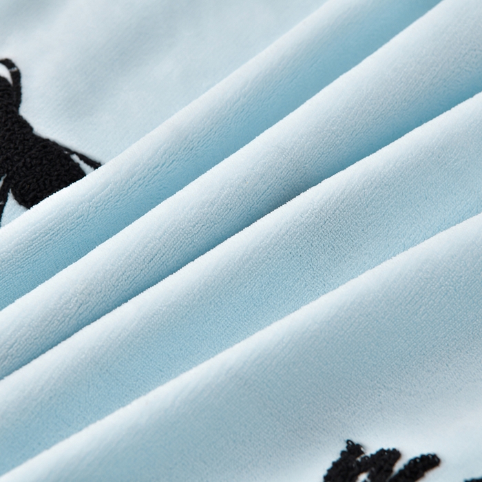 91家纺网 家纺一手货源 找家纺 梦之星 2025新款9斤毛巾绣韩式花边牛奶绒四件套 蝴蝶结-天空蓝