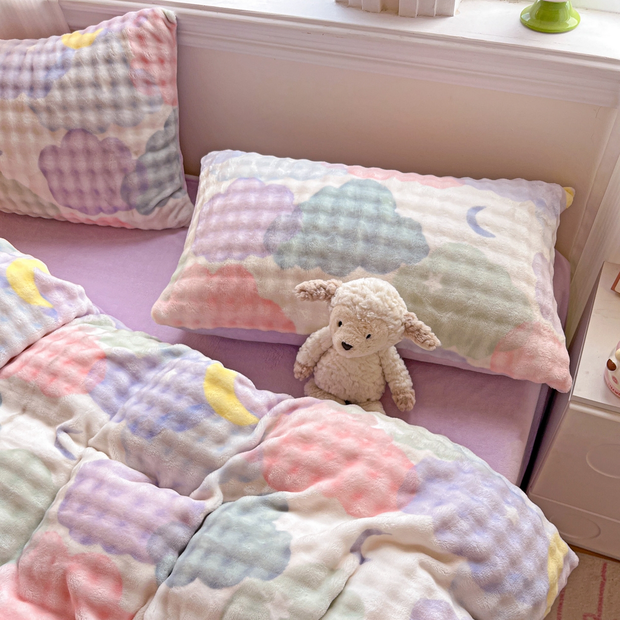 91家纺网 家纺一手货源 找家纺 仟网汇 2025新款泡泡绒牛奶绒四件套 梦幻星空