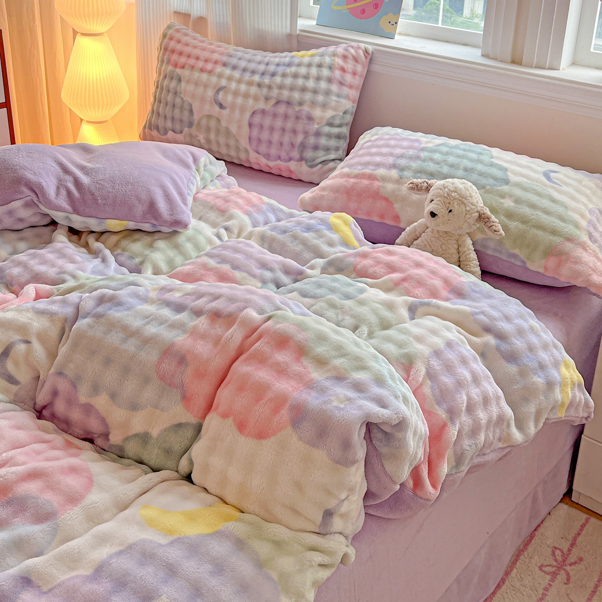 91家纺网 家纺一手货源 找家纺 仟网汇 2025新款泡泡绒牛奶绒四件套 梦幻星空