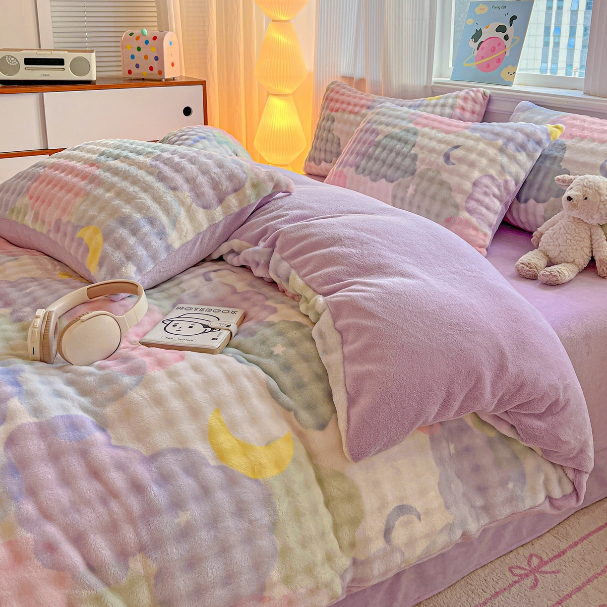 91家纺网 家纺一手货源 找家纺 仟网汇 2025新款泡泡绒牛奶绒四件套 梦幻星空