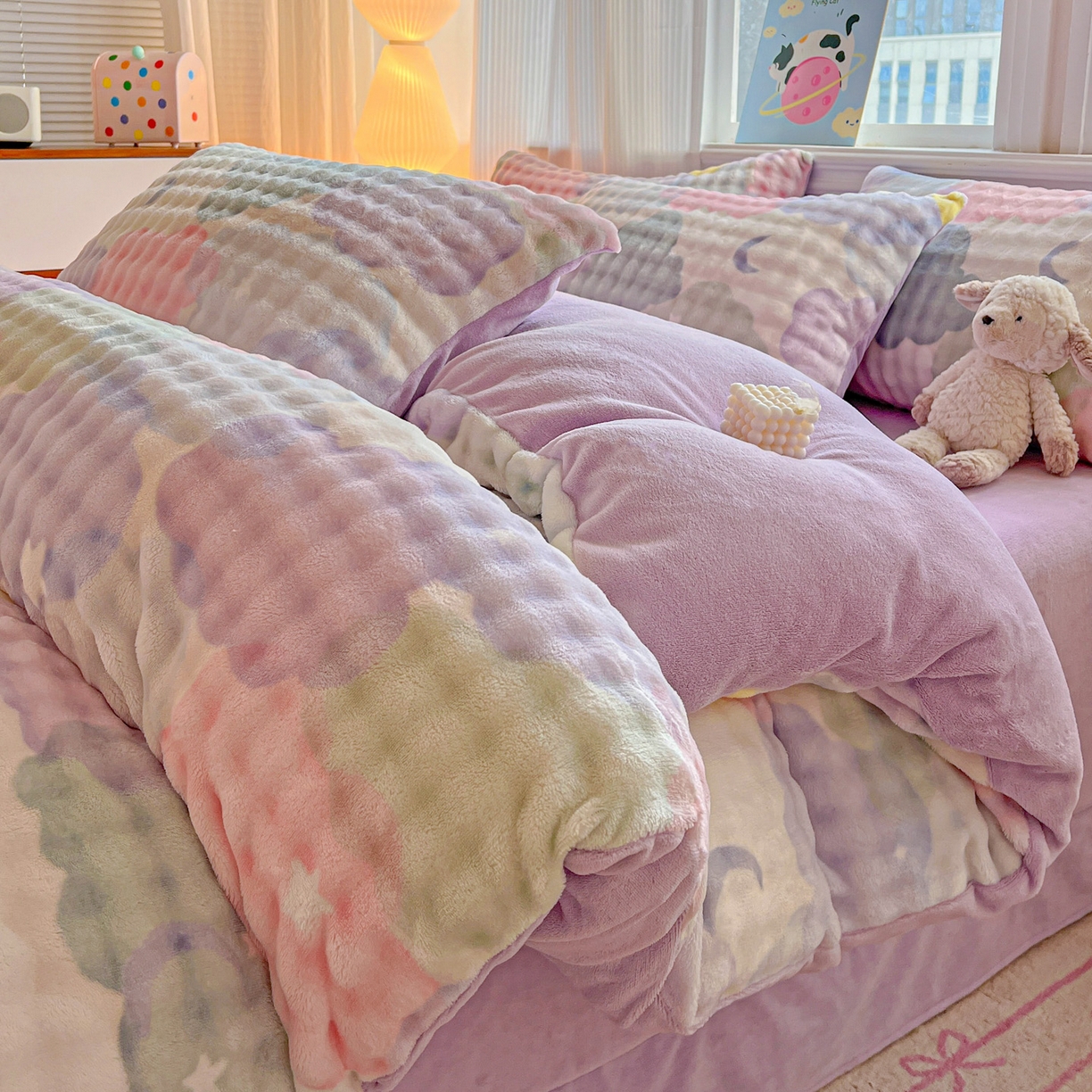 91家纺网 家纺一手货源 找家纺 仟网汇 2025新款泡泡绒牛奶绒四件套 梦幻星空