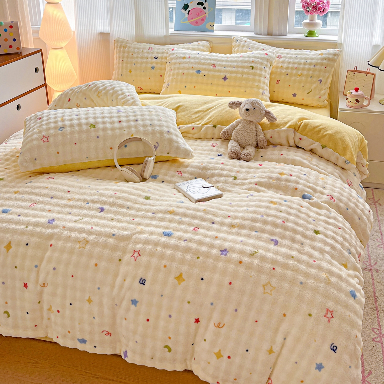 91家纺网 家纺一手货源 找家纺 仟网汇 2025新款泡泡绒牛奶绒四件套 奶油起司